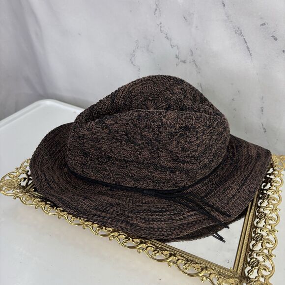 VTG Free People Bucket Hat Women OS Black Brown Polyester Jute Knot Design Tie - Picture 10 of 11